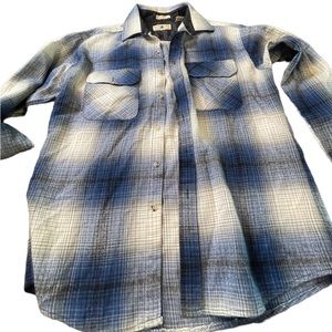 Northwest Territory blue and tan ombré plaid button down flannel‎ shirt medium